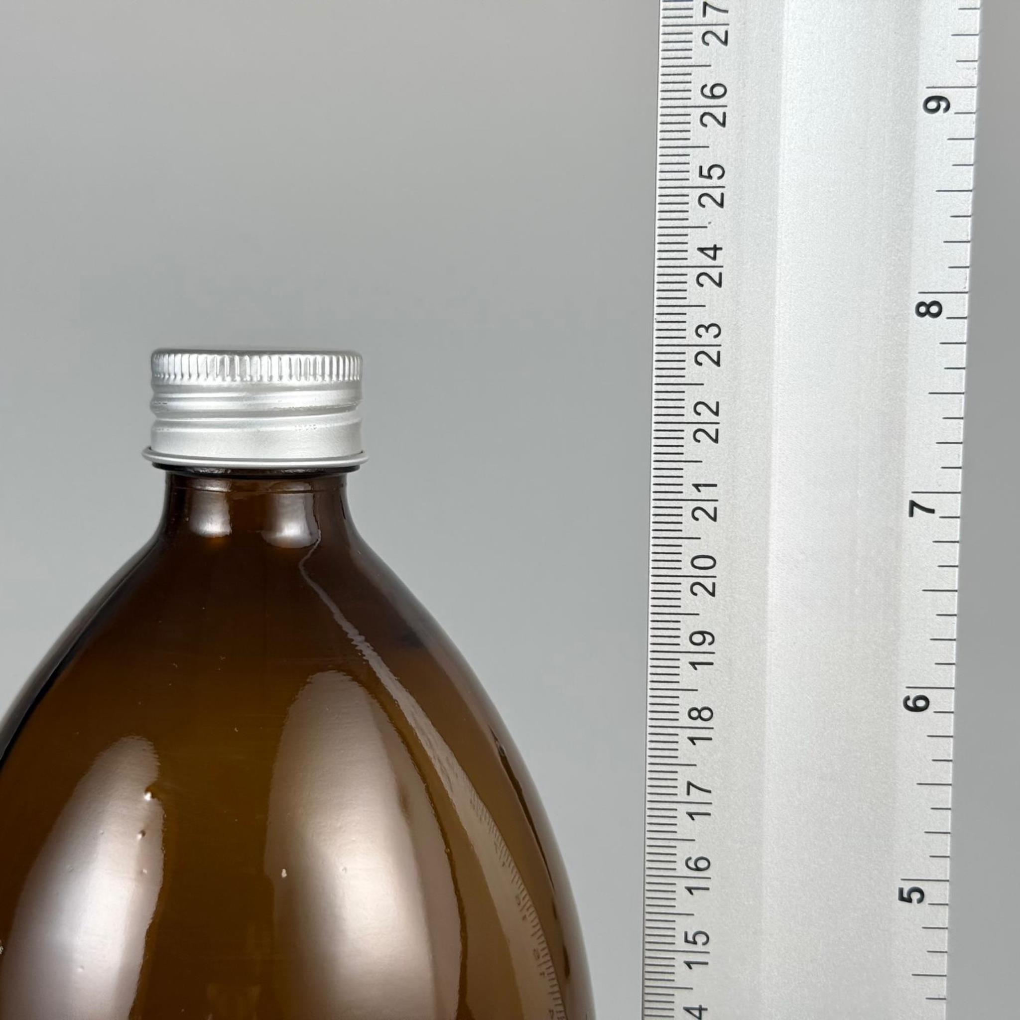 1000 CC AMBER TOMBUL ÖZEL SERİ CAM ŞİŞE - METAL ALÜMİNYUM GÜMÜŞ KÖPÜK CONTALI KAPAKLI - 1000 ML CAM ECZA ŞİŞESİ - KAHVERENGİ