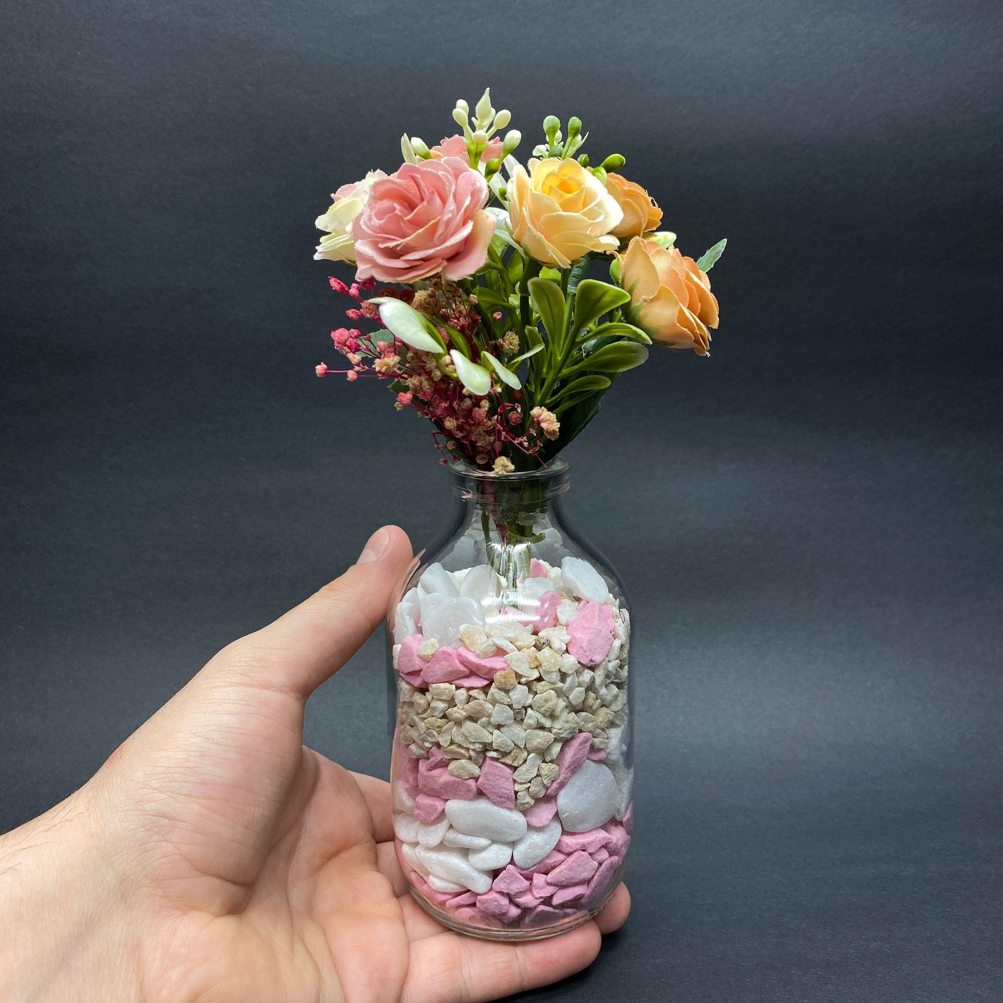 CAM VAZO - YÜKSEK KALİTE , KAMPANYALI FİYAT -  ŞEFFAF RENK 6,8 X 12,5 CM (GÖRSELDEKİ ÇİÇEKLER VE TAŞLAR TEŞHİR AMAÇLIDIR, SADECE VAZO GÖNDERİLİR)