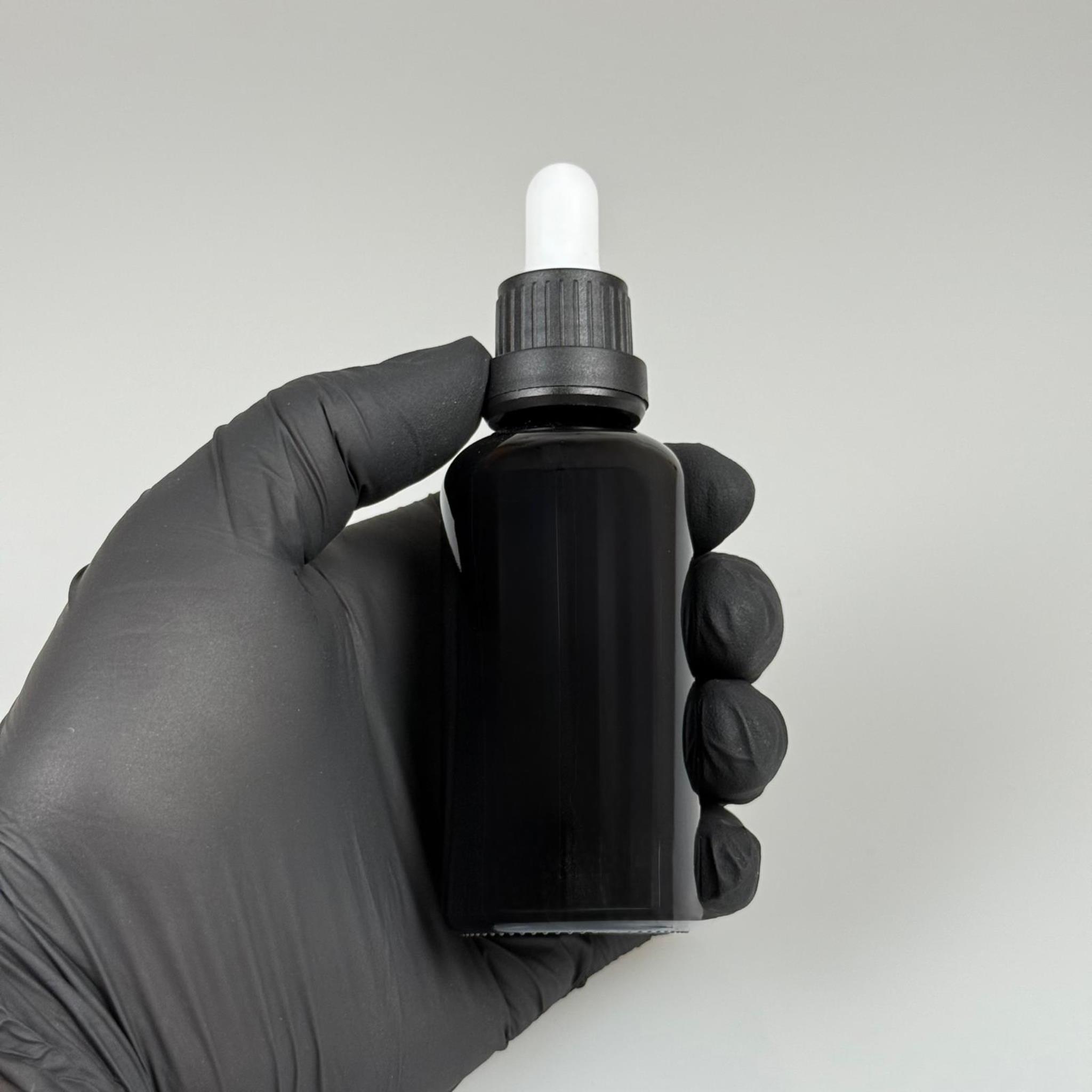 50 CC SİYAH CAM DAMLALIKLI ŞİŞE - BEYAZ EMZİK - SİYAH PLASTİK KİLİTLİ  KAPAK - 50 ML SİYAH CAM DAMLALIKLI ŞİŞE