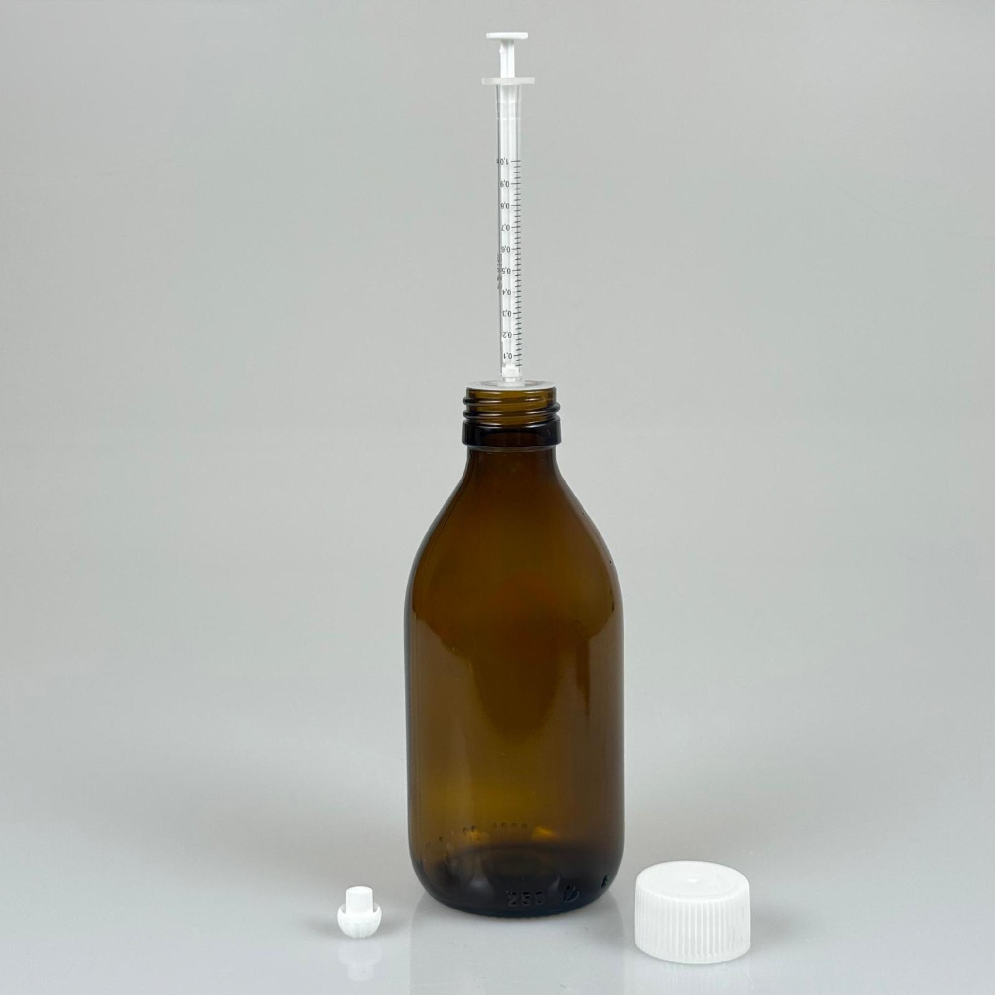 250 ML CAM ECZA ŞİŞESİ + 1 ML DOZAJ PİPETİ + DOZAJ TIPASI + CONTALI PLASTİK KAPAK TAKIM