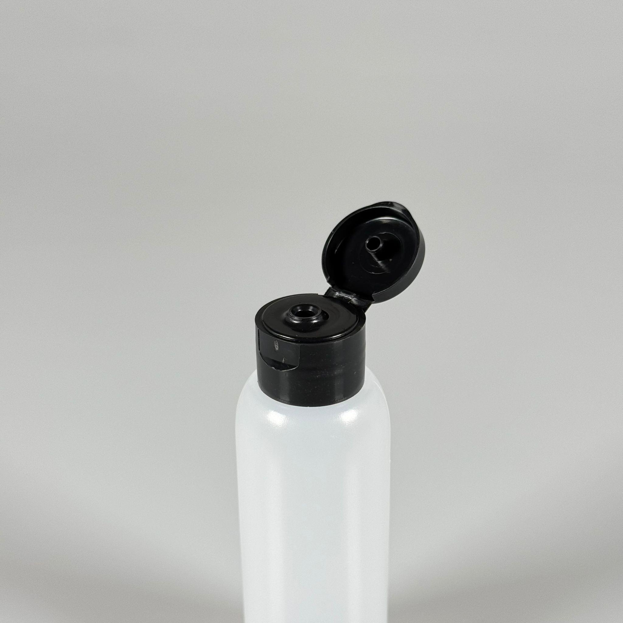 100 ML SIKILABİLİR YUMUŞAK PE POLİETİLEN PLASTİK ŞİŞE - SİYAH FLİPTOP ŞAMPUAN KAPAKLI - 100 cc sos, yağ, kartuş, mürekkep vb için boş şişeler