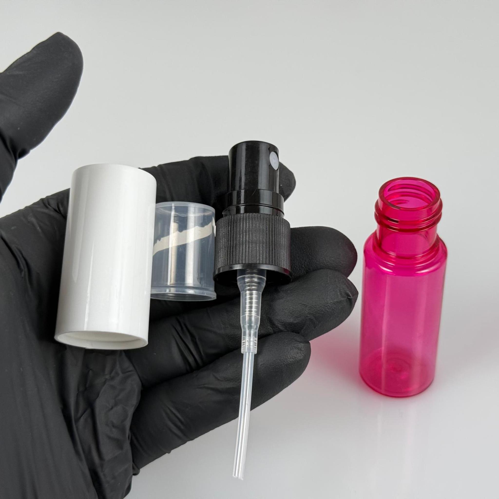 15 CC PEMBE PARFÜM ŞİŞESİ PLASTİK - SİYAH SPREY + BEYAZ KAPAK - 15 ML PARFÜM ŞİŞESİ PET