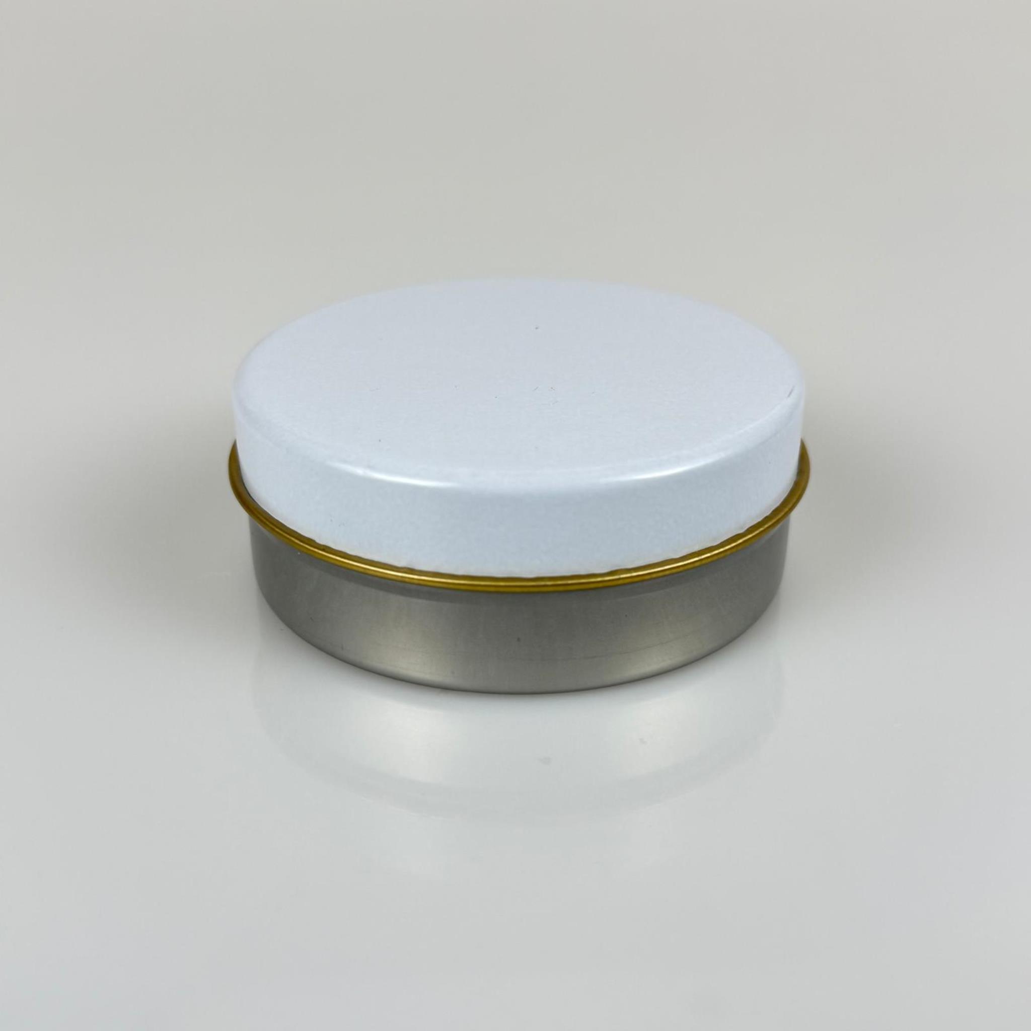 100 CC TENEKE KUTU - GÜMÜŞ - BEYAZ KAPAKLI - METAL AMBALAJ - MUM TENEKESİ 77 X 28 MM