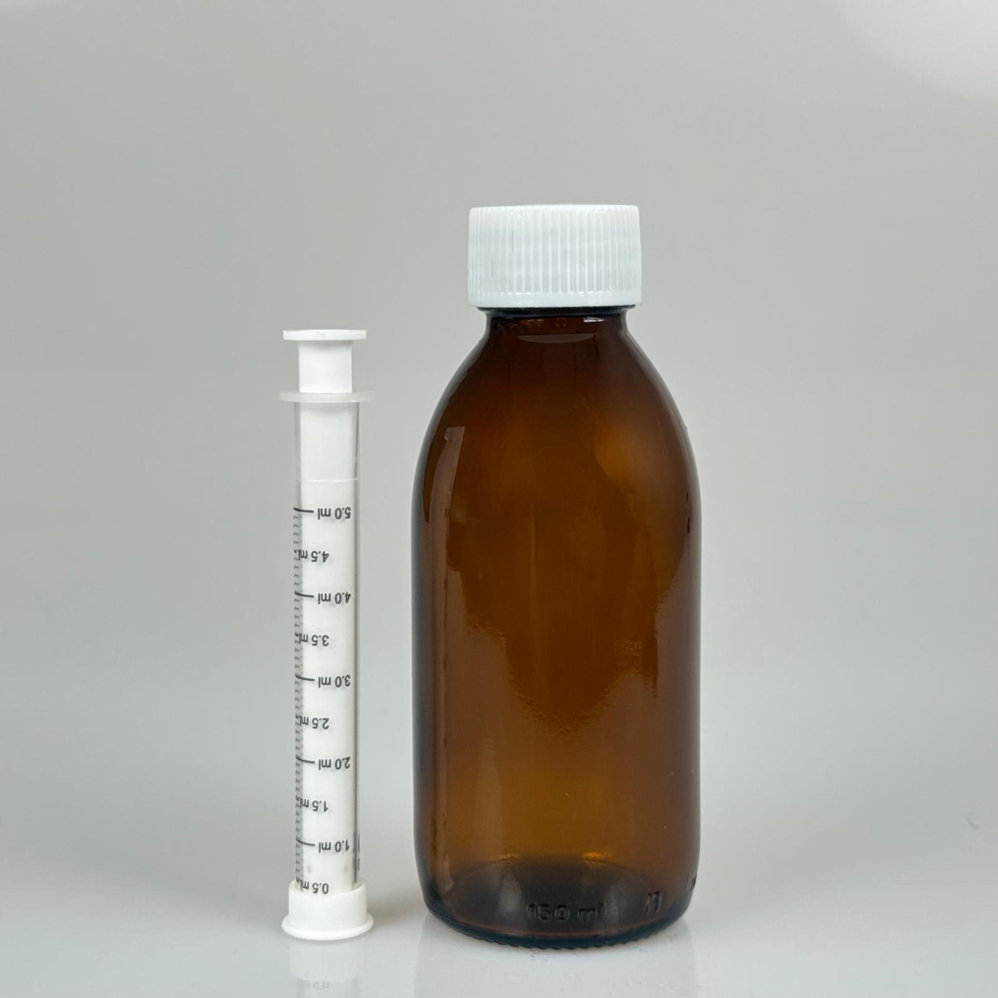 150 ML CAM ECZA ŞİŞESİ + 5 ML DOZAJ PİPETİ + DOZAJ TIPASI + CONTALI PLASTİK KAPAK TAKIM