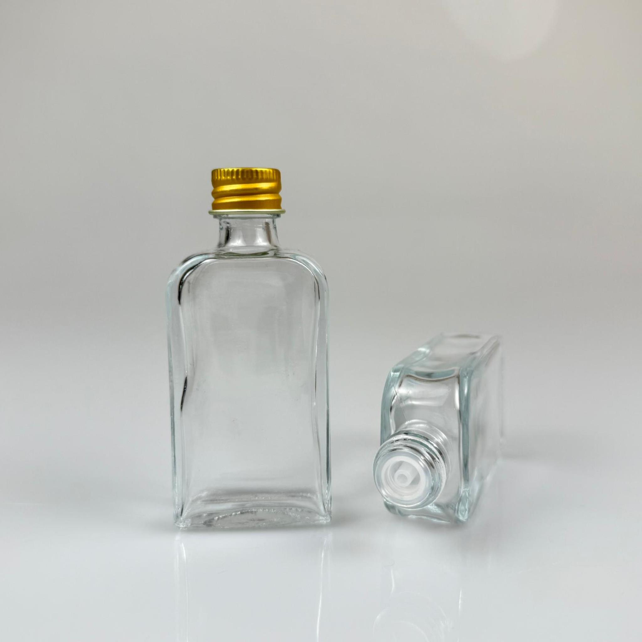 40 CC YASSI DİKDÖRTGEN CAM ŞİŞE - GOLD METAL KAPAKLI KOLONYA TIPALI - 40 ML PRESTİJLİ ŞİŞE